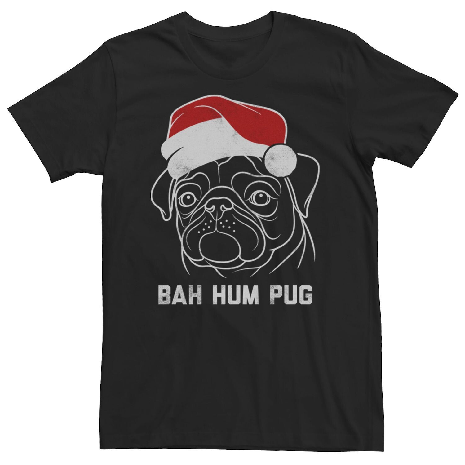 

Мужская футболка Bah Hum Pug Santa Hat с рождественским рисунком и контуром Licensed Character