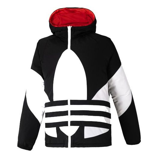 

Пуховик adidas originals Revsbl Jacket 2 Large logo Printing Reversible Sports Stay Warm hooded down Jacket Black Red, черный