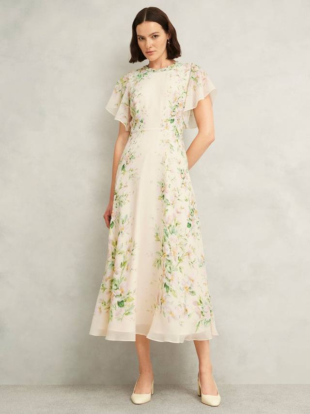 

Платье Petite Kim из чистого шелка с акварельным цветочным принтом Hobbs, Cream/Multi