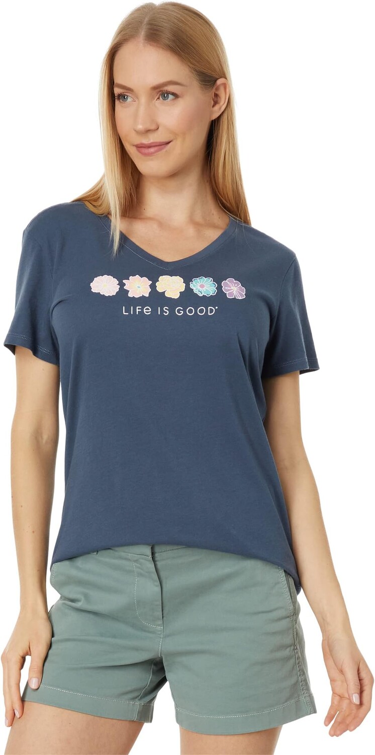 

Футболка Life is Good Simple Rainbow Flowers Short Sleeve Crusher-Lite Vee, цвет Darkest Blue