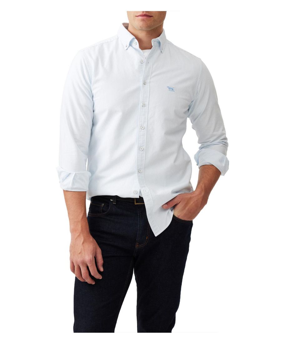 

Мужская спортивная рубашка Gunn Oxford Stripe с длинными рукавами и полосками Rodd & Gunn, Capri blue