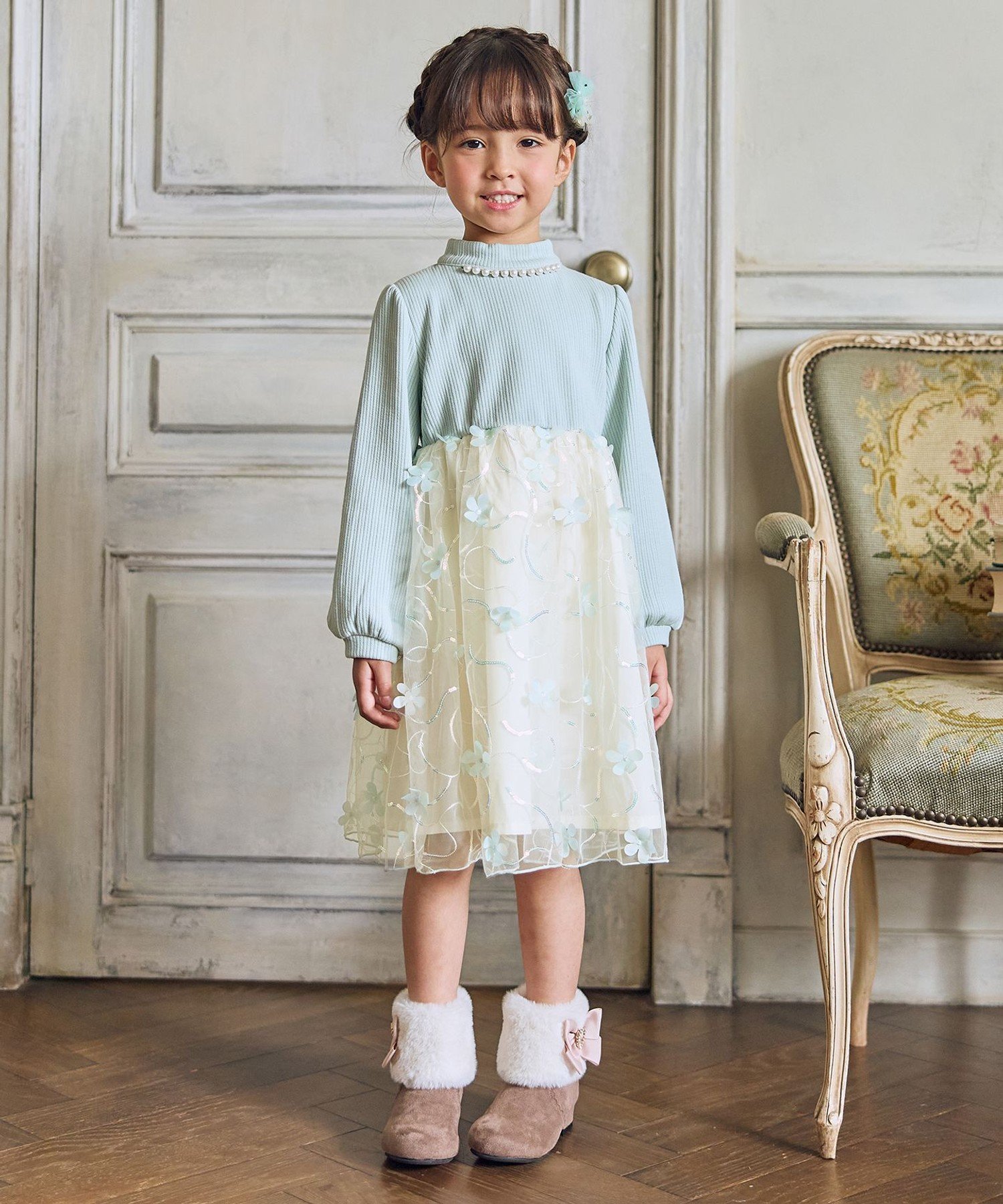 Платье-докинг из цветочного тюля ANY KIDS, Mint [062]