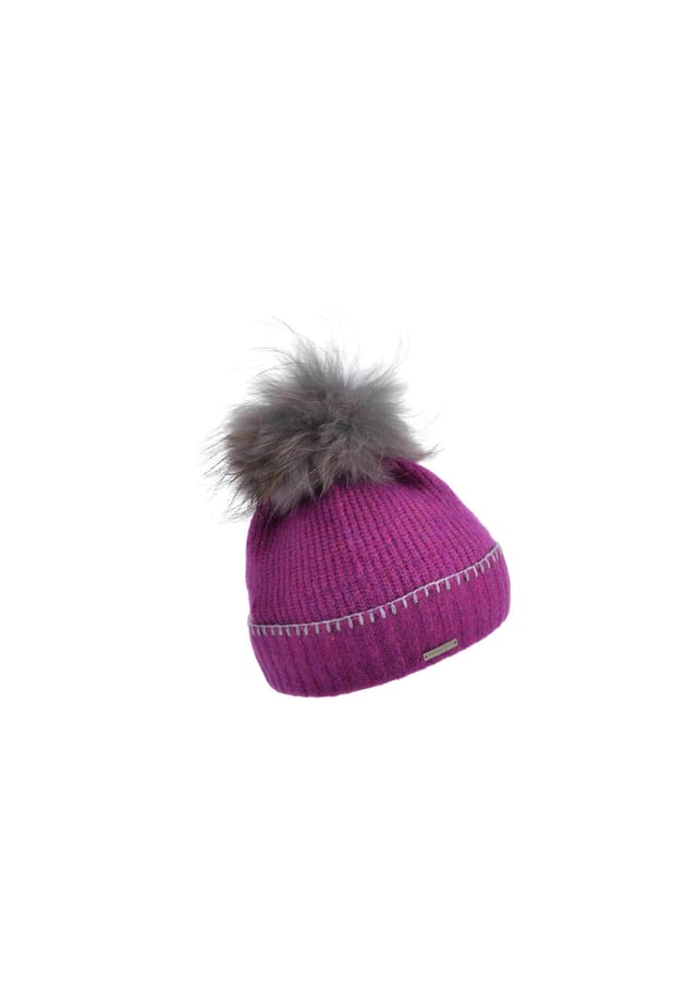 

Шерстяная шапка с помпоном из натурального меха в рубчик 19575-0 Seeberger, мультиколор