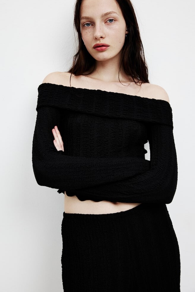 

Рубашка без плеч со структурой H&M, черный
