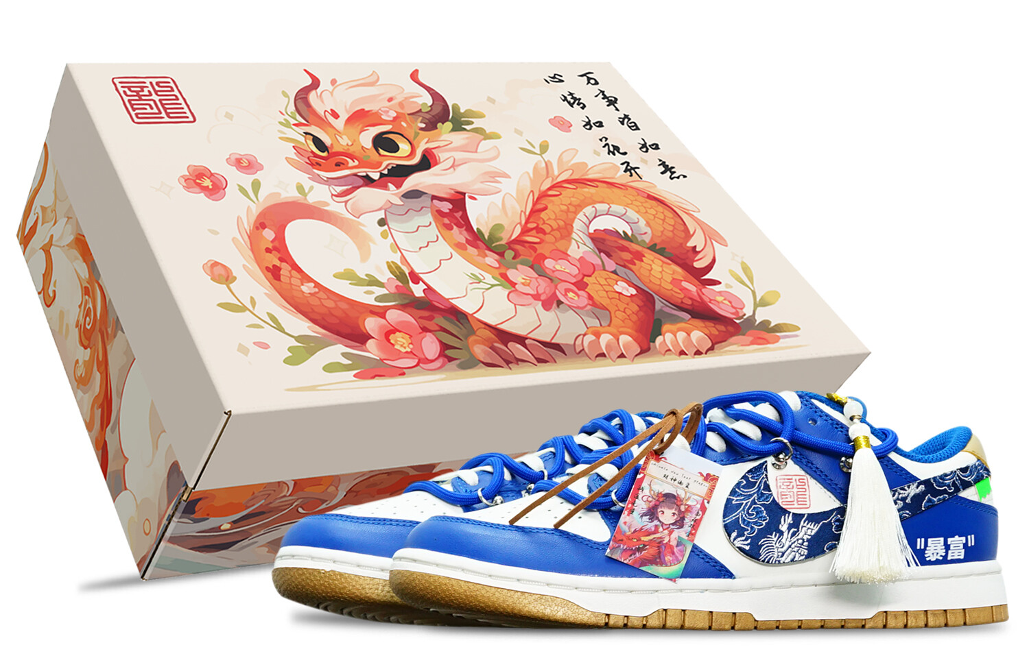 

Женские кроссовки для скейтбординга Nike Dunk, Navy blue silver dragon pattern