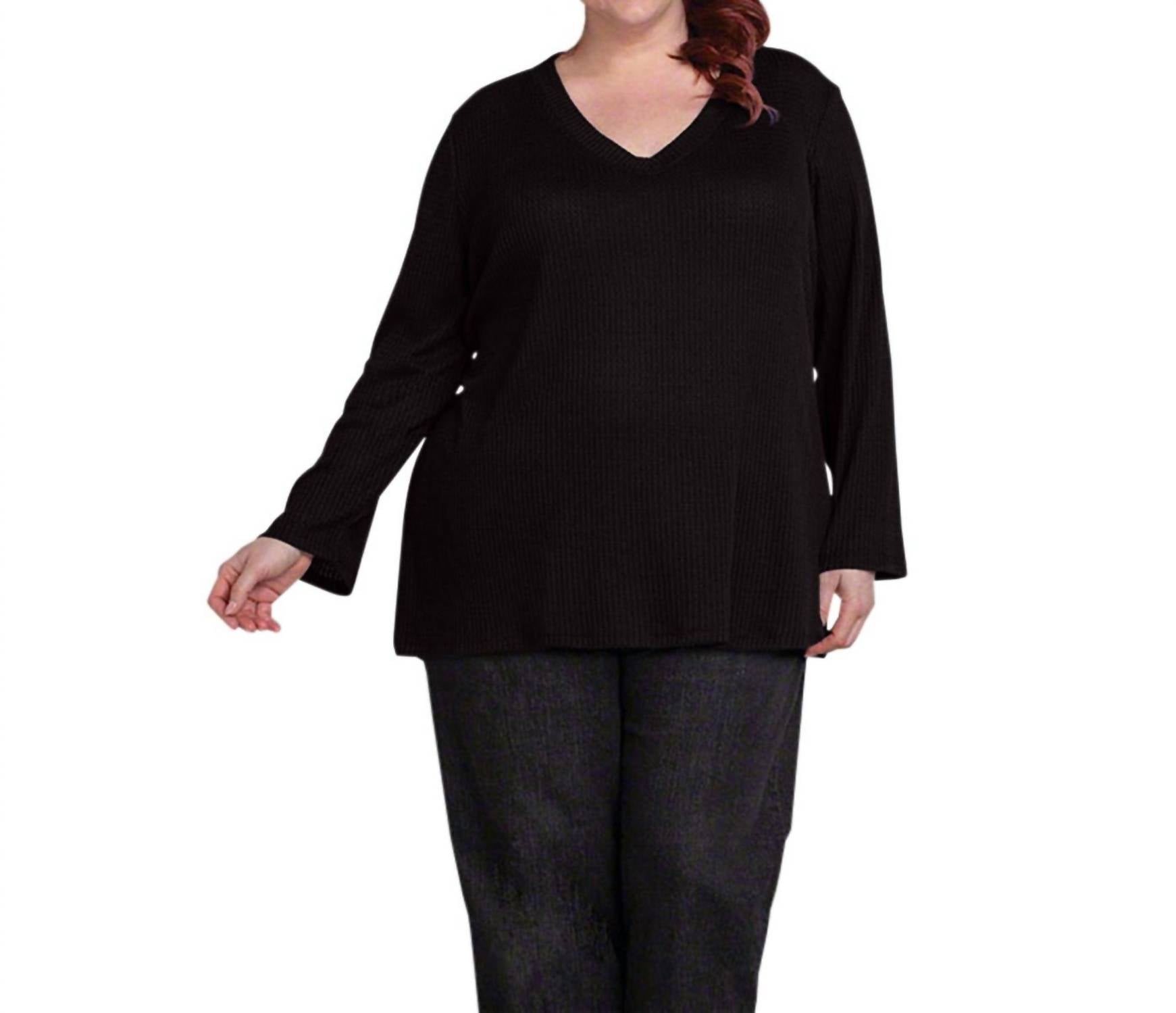 

Вафельный трикотажный топ с длинными рукавами - Plus, черный On The Plus Side