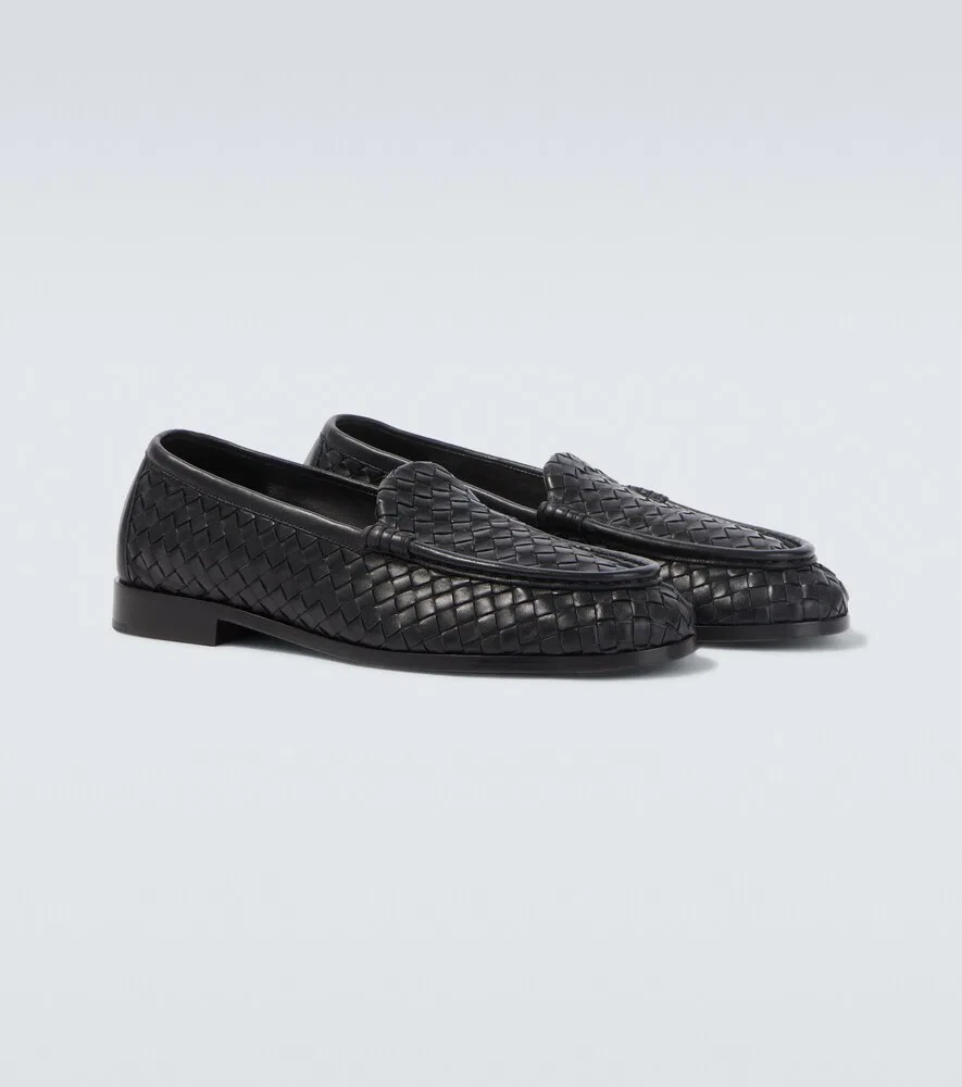 Кожаные лоферы Silenzio Intrecciato Bottega Veneta, черный