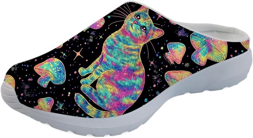 

Женские сабо Forchrinse с принтом кошки, мужские кроссовки-тапочки Kitten для прогулок, с поддержкой свода стопы, садовые сабо с ортопедической стелькой, Colorful Cat Mushroom Star