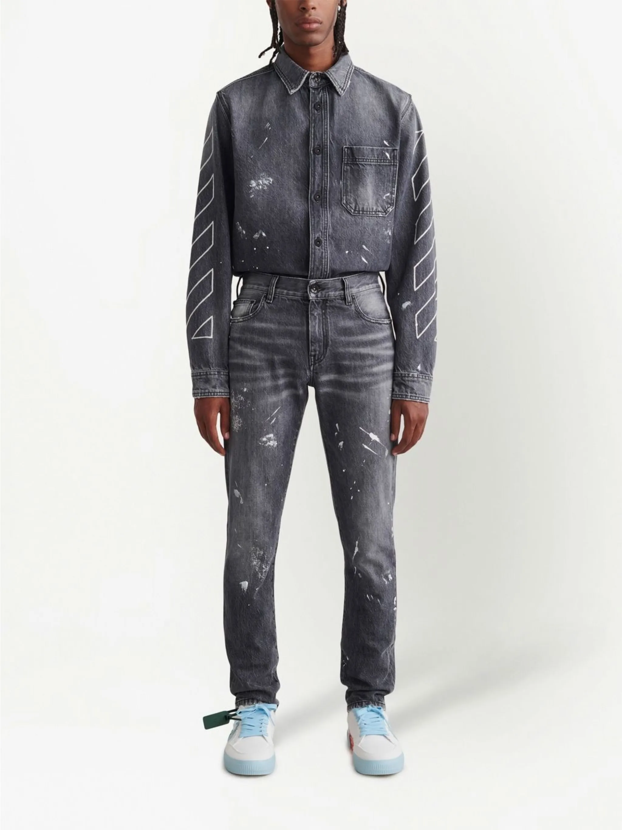 Джинсы с эффектом потертости и полосками Diag Off-White, серый — фото 2