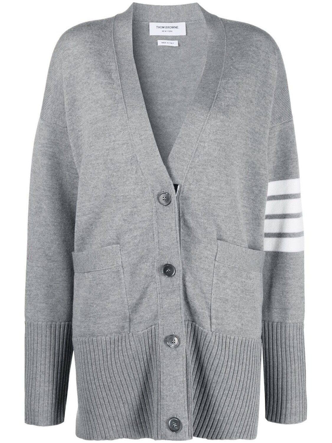 

Кардиган оверсайз с полосками 4-Bar Thom Browne, серый