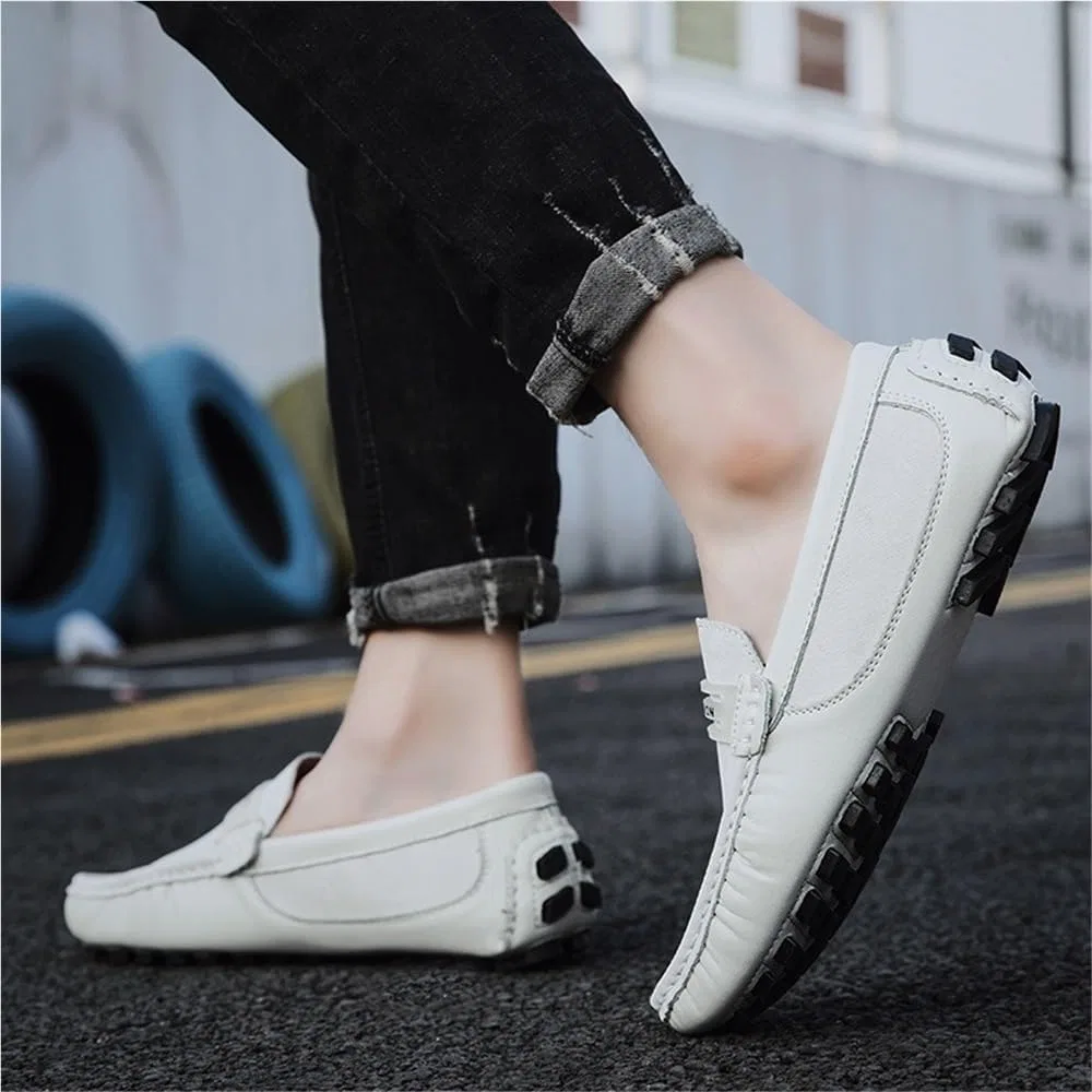 Мокасины замшевые мужские, Loafers Slip On, белые DHFIRUFSHLO — фото 3