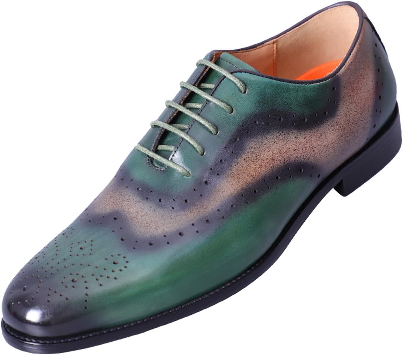 

Мужские оксфорды Santimon зеленого цвета - туфли дерби из натуральной кожи для свадеб и деловых мероприятий - удобные и стильные оксфорды с перфорацией Wingtips