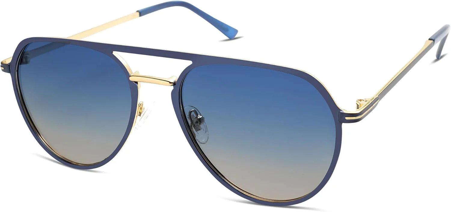 

SOJOS Модные солнцезащитные очки-авиаторы с поляризацией для женщин и мужчин, в стиле ретро, ​​классические металлические солнцезащитные очки SJ1204A, Blue&gold/Blue