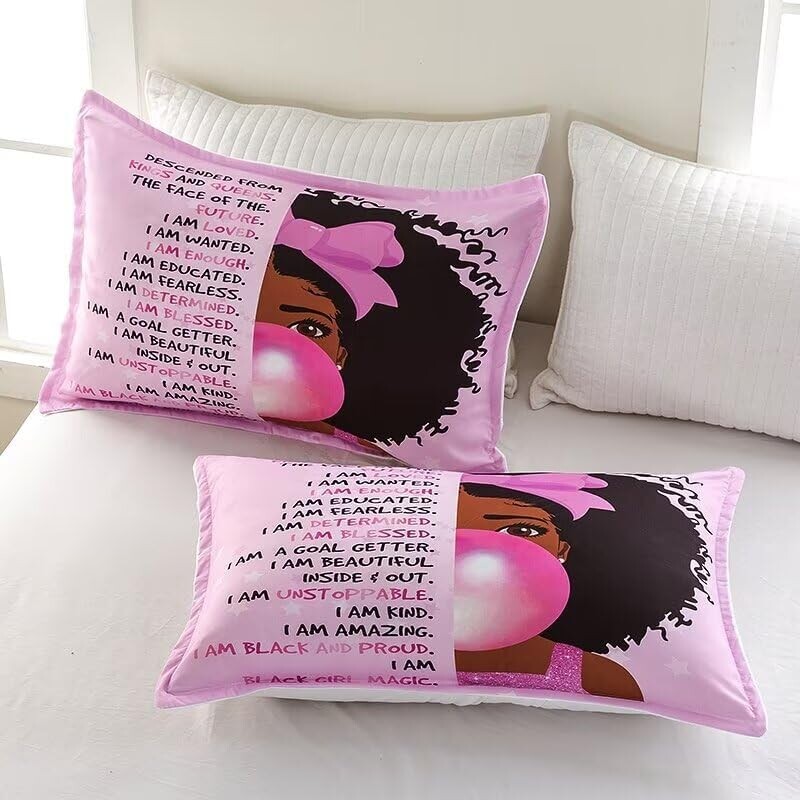 

Одеяло-близнец Black Girl Bubble Gum для детей-подростков, Комплект постельного белья Black Girl Magic, Комплект одеяла с вдохновляющими цитатами афроамериканской девушки, Комплект постельного белья Black Princess GRAT TIOC, Pattern 005