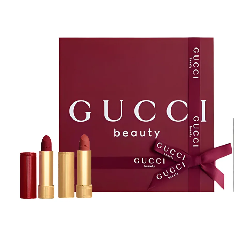 GUCCI Набор помад Gold Tube Celebrity Two Tone, 3.5 г + 3.5 г, подарок на день рождения, Velvet Lipstick #509+Velvet Lipstick #217