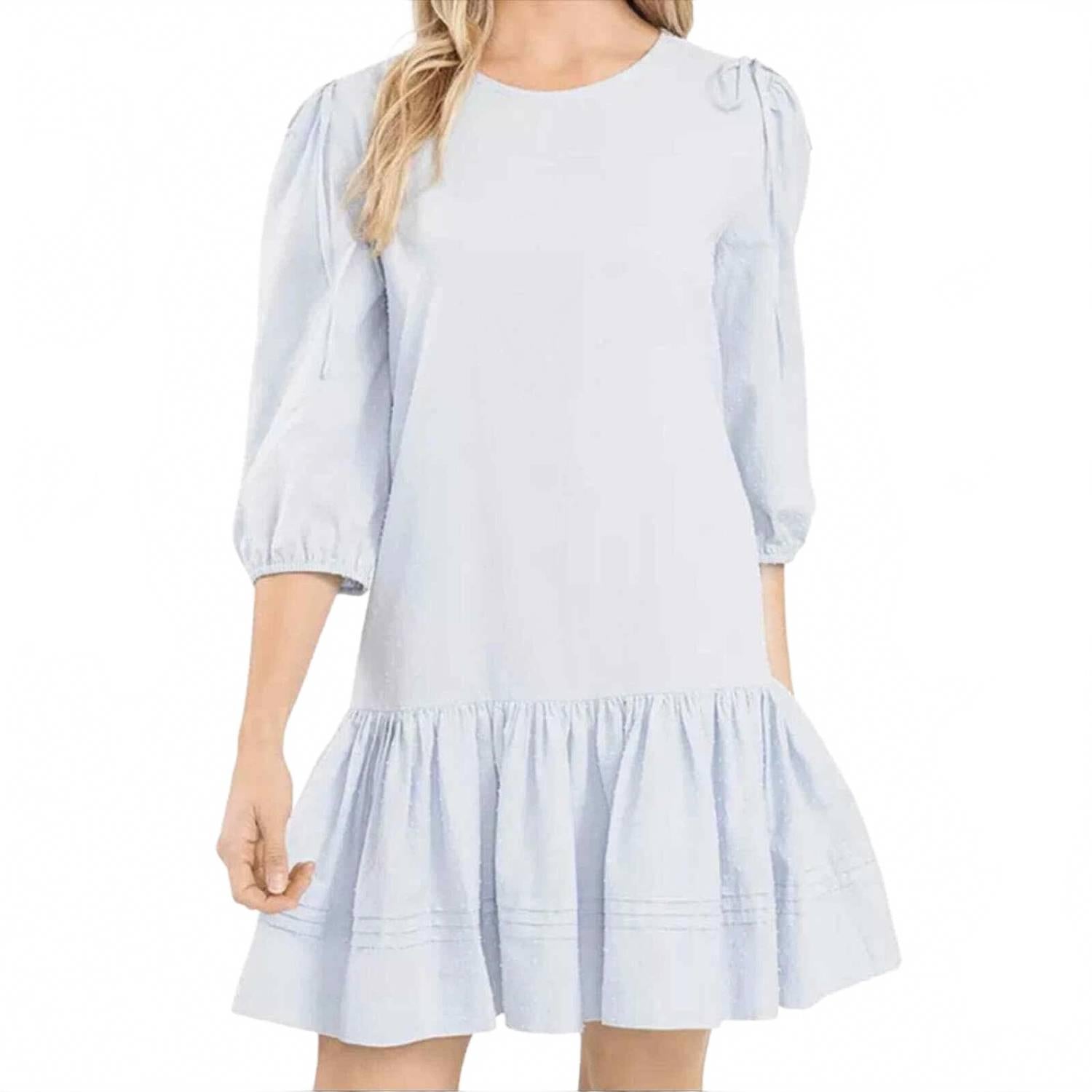 

Платье с рюшами Clip Dot в голубом цвете CeCe