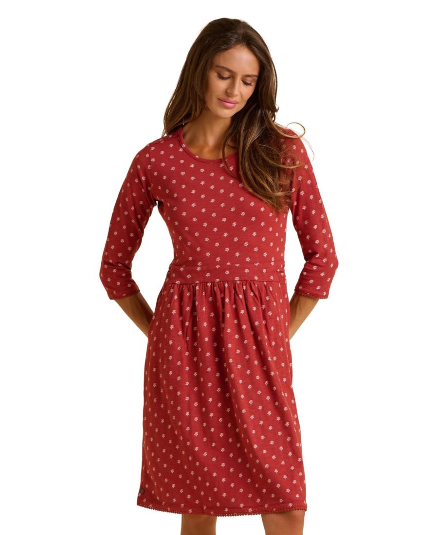 

Женское платье миди Freya с рукавами 3/4 и вышивкой Brakeburn, Red