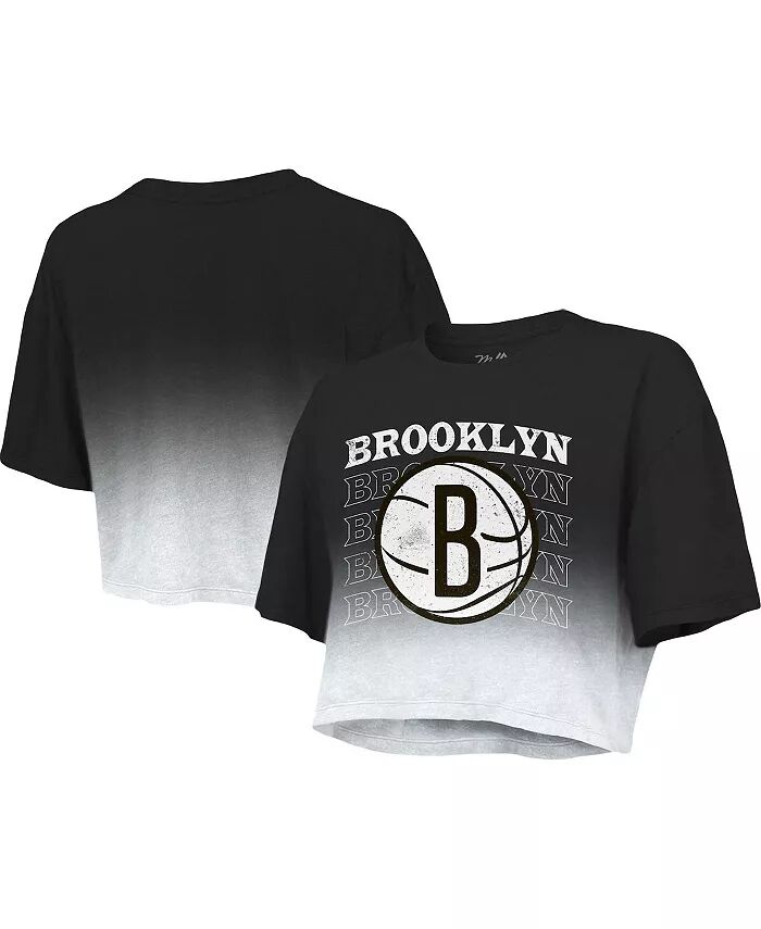 

Женская футболка с принтом «Темы» в черно-белом цвете Brooklyn Nets Repeat Dip-Dye Cropped Majestic