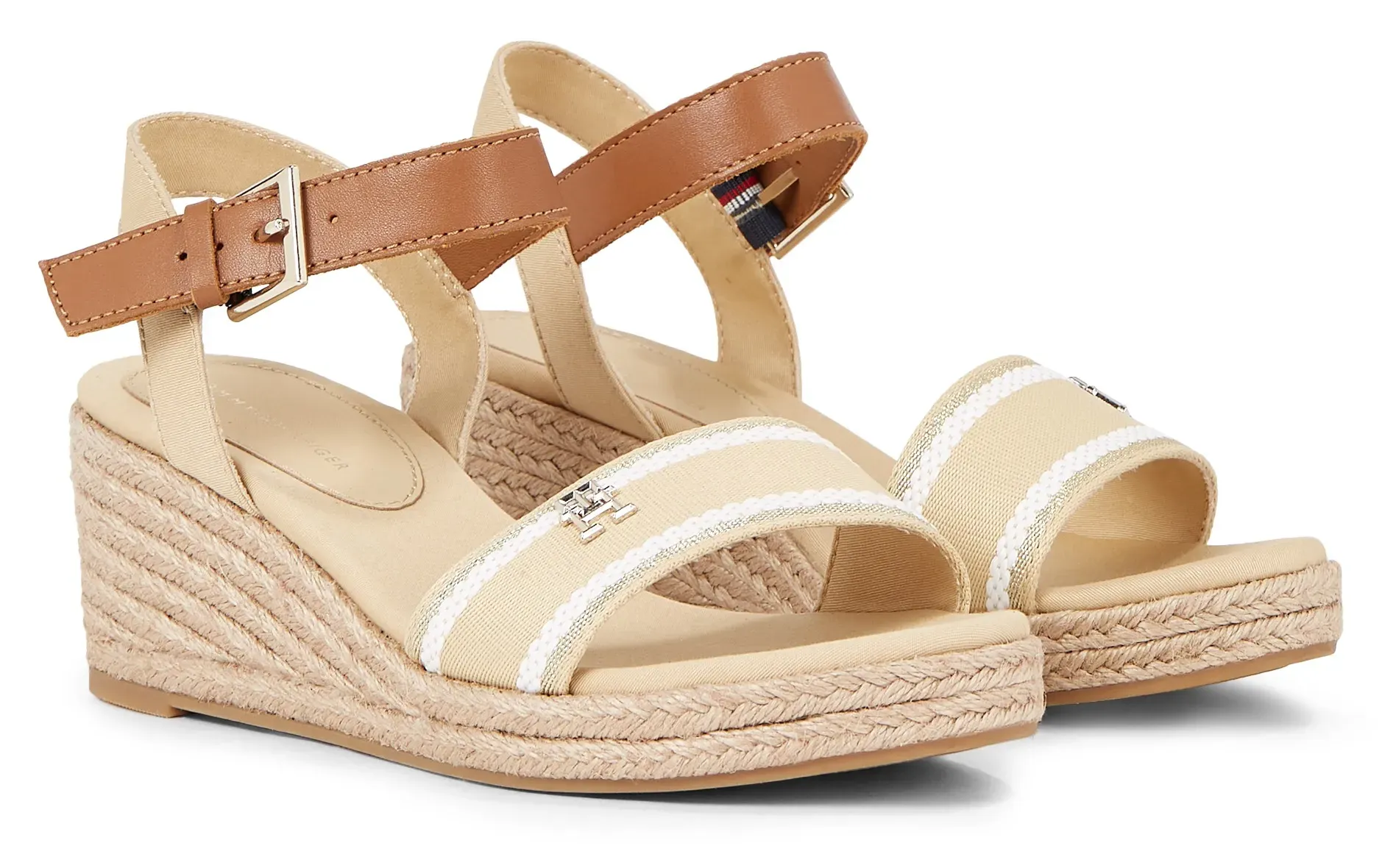 

Босоножки на танкетке Tommy Hilfiger "WEBBING WEDGE SANDAL", летняя обувь, босоножки, каблук-танкетка, с регулируемой пряжкой, бежевый
