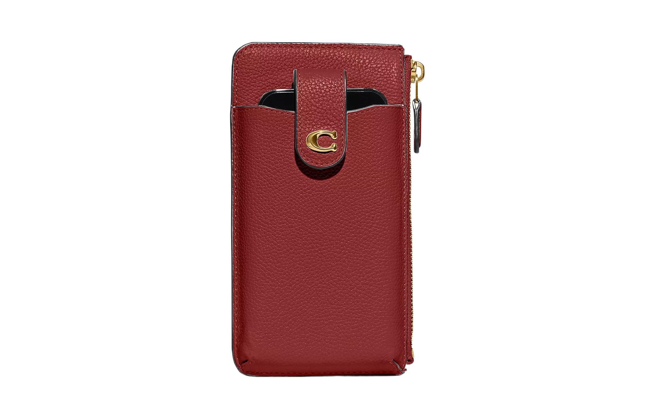 

COACH Кожаный чехол-кошелёк для телефона женский эмалевый красный
