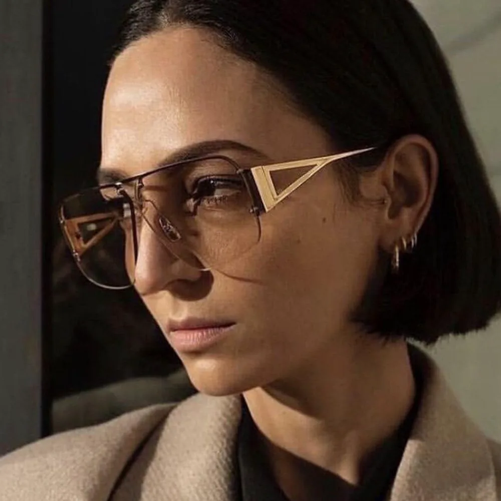 

Модные солнцезащитные очки 2026 года с полыми дужками, ретро-стиль, большая полуободковая оправа, универсальная вогнутая форма, золотистый цвет MTZJH, One Color