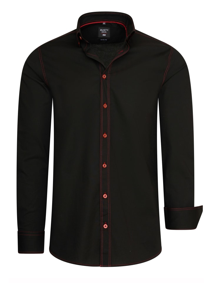 

Рубашка облегающего кроя с длинными рукавами и контрастной строчкой черного/красного цвета. Rusty Neal