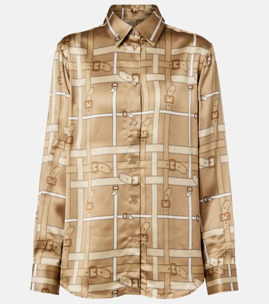 Рубашка из атласа Burberry, женская, бежевый