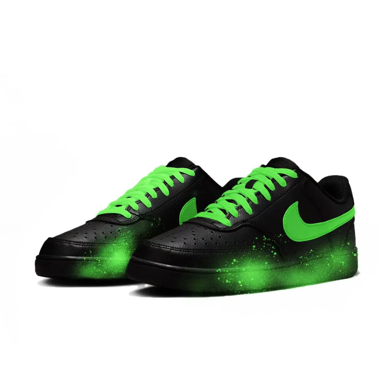 Nike Court Vision Flower Branch Custom, Night Flame Poison Blade Low top Skateboard Shoes Unisex Black Green — фото 4