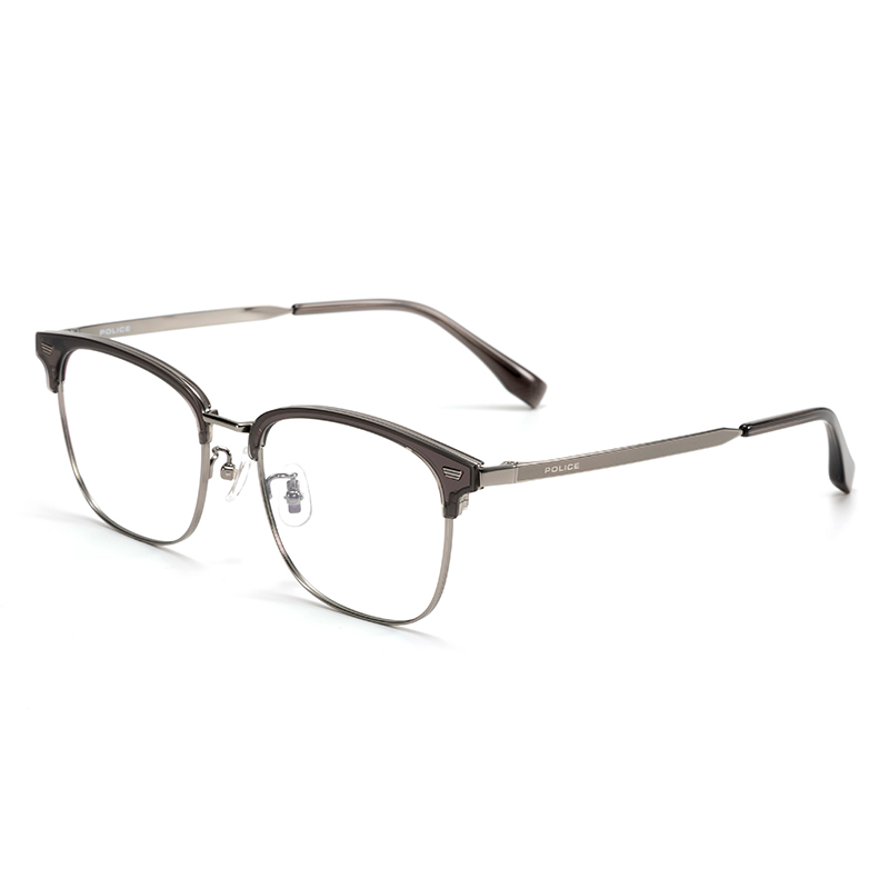 

Police Титановая квадратная оправа для очков унисекс серебристая, VPLR42K-0509/Bright Light Gun+Transparent Karst Smoke Gray