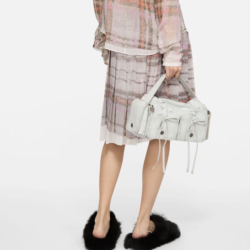 Плиссированная клетчатая мини-юбка Acne Studios, серый/розовый — фото 4