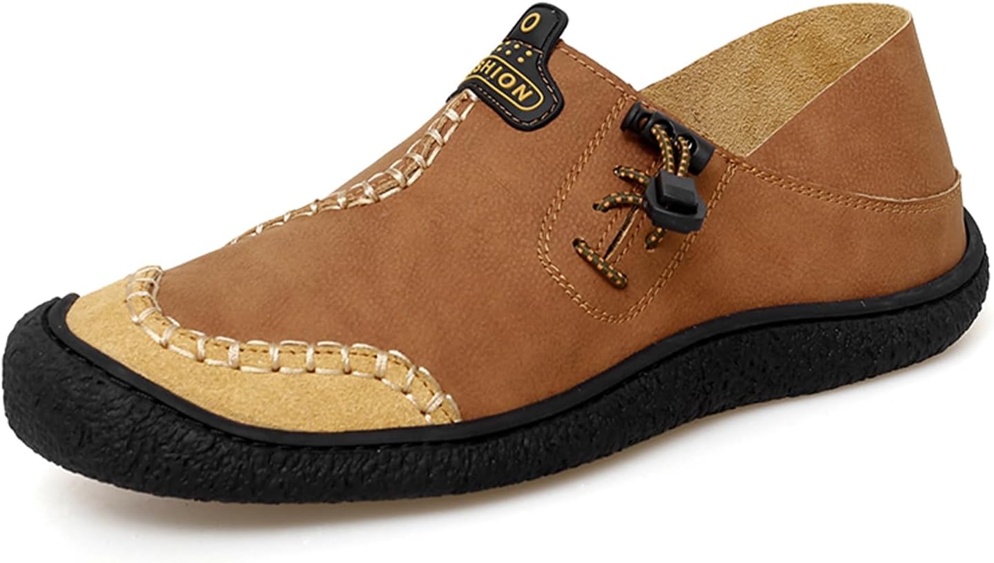 

Мужские кожаные слипоны ENJGU, удобные легкие мокасины с противоскользящей подошвой, плоские туфли для вождения, прогулочные обувь для улицы, модные с эластичными шнурками, с защитой носка, обувь для ходьбы и лодки, коричневый