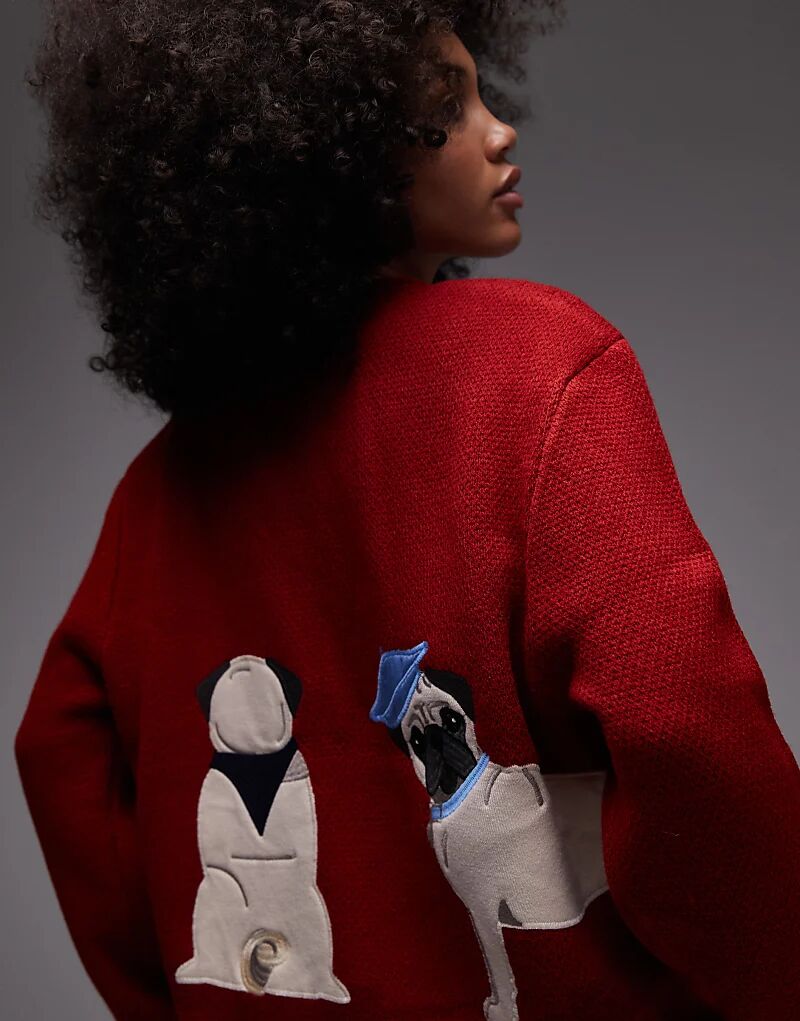 

Красный свитер с круглым вырезом от House of Sunny Puppy Love