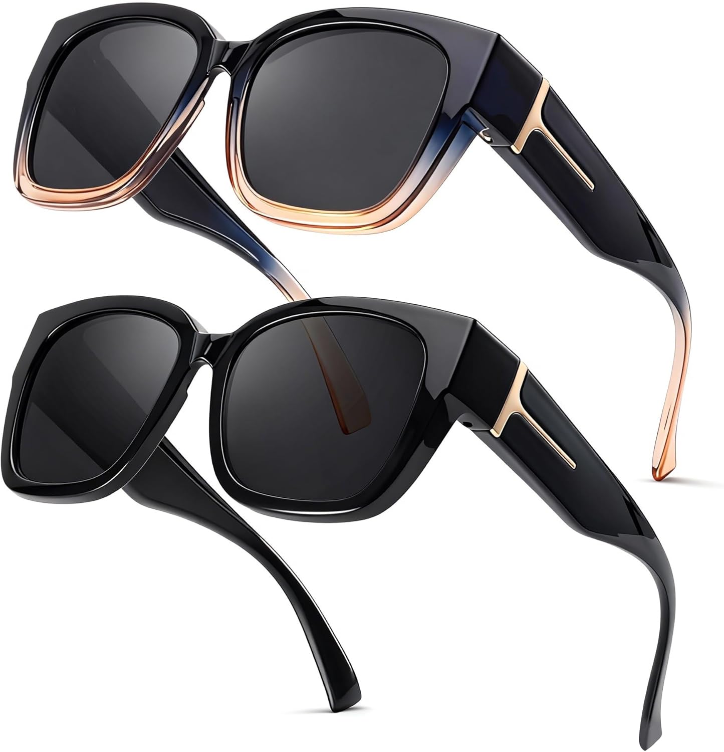 

LVIOE 2 шт. поляризованные солнцезащитные очки для женщин и мужчин, большие квадратные солнцезащитные очки с защитой от УФ-излучения LS7511, A12 (2 Pack) Black/Grey+gra Brown/Grey