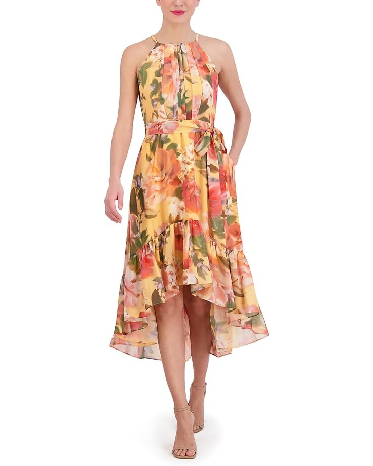 

Платье Vince Camuto Chiffon Halter High Low Midi, цвет Yellow Multi