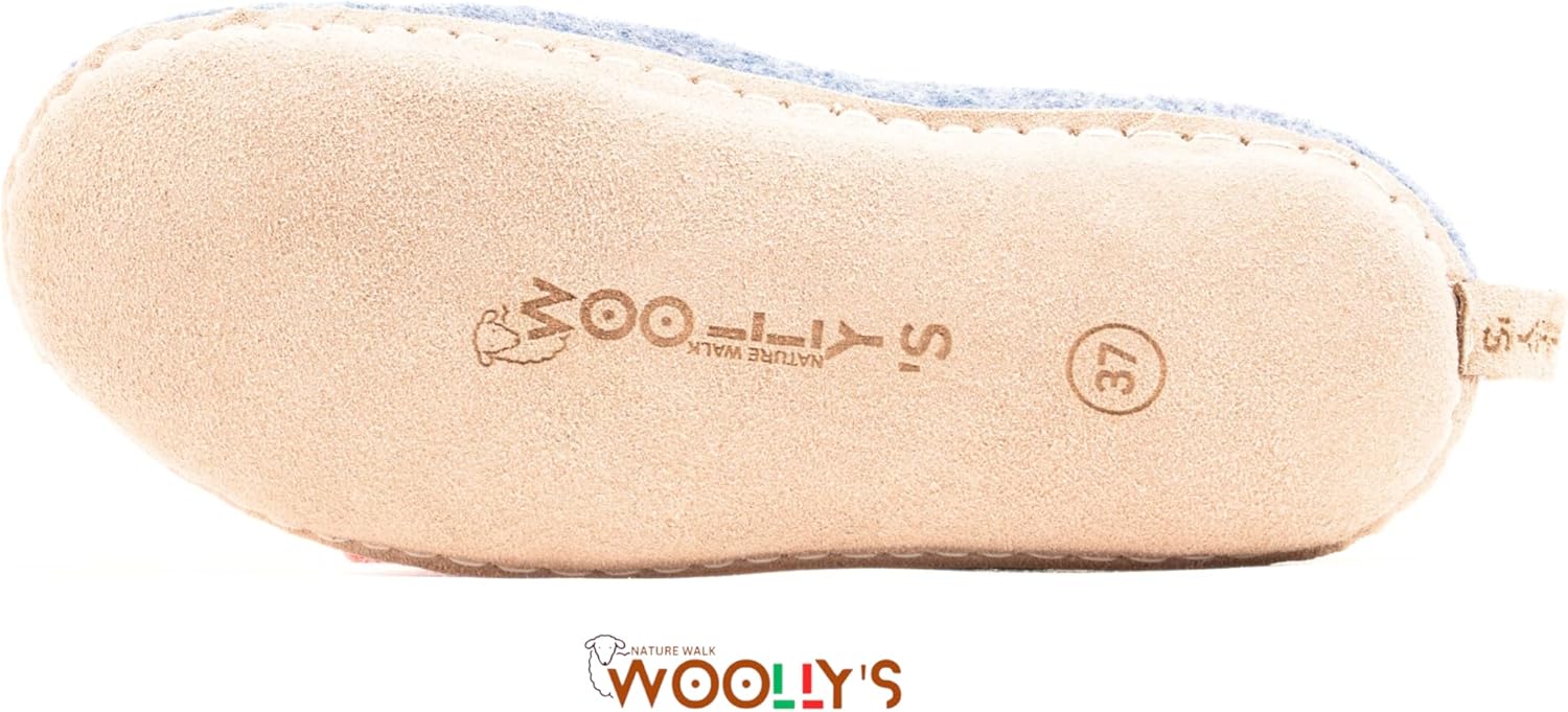 Домашние тапочки с открытой пяткой Woolly и кожаной подошвой, Премиальная новозеландская шерсть, Ручная работа с итальянским дизайном, Мягкие, дышащие и не имеющие запаха Woolly'S, Denim — фото 2