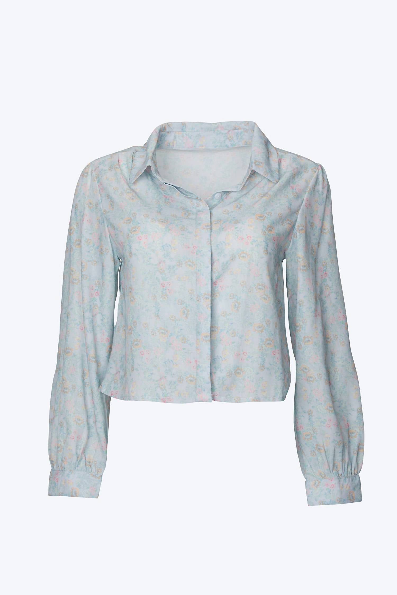 

Cropped Floral-Print Pleated Chiffon Blouse In Pastel Floral SUNIMPERIAL, Pastel Floral