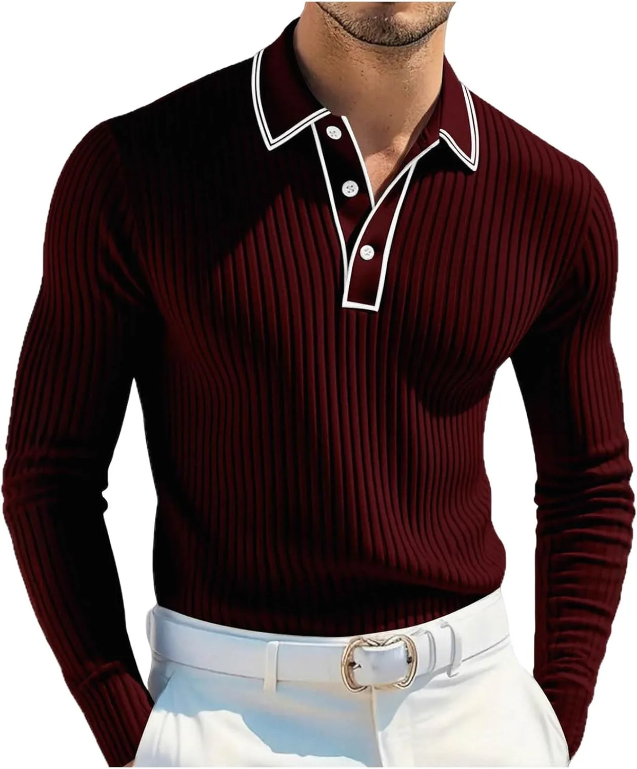 

Xiaojake мужской вязаный поло свитер Casual длинный рукав текстурированный поло свитер легкий на пуговицах полосатый вязаный гольф свитер Xiaojmake