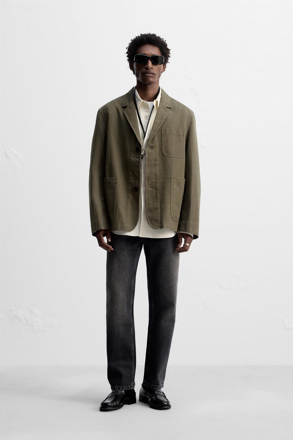 

Застиранный хлопковый блейзер ZARA, цвет Earth
