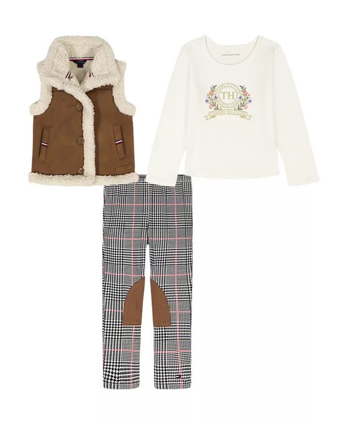 

Девочки 4-6X комплект из 3 предметов: футболка, жилет и леггинсы Tommy Hilfiger, мультиколор