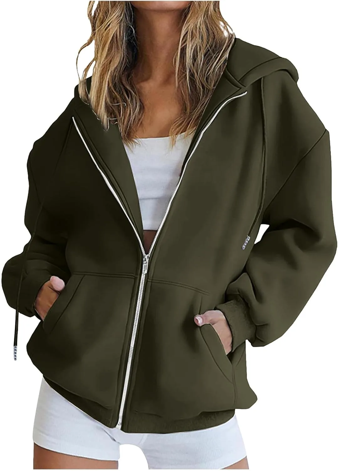 

Толстовка с капюшоном на молнии для женщин, Casual, однотонная