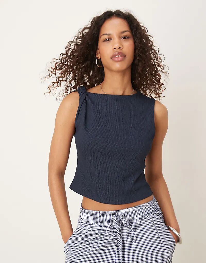 

Топ ASOS DESIGN с текстурированной отделкой, темно-синий