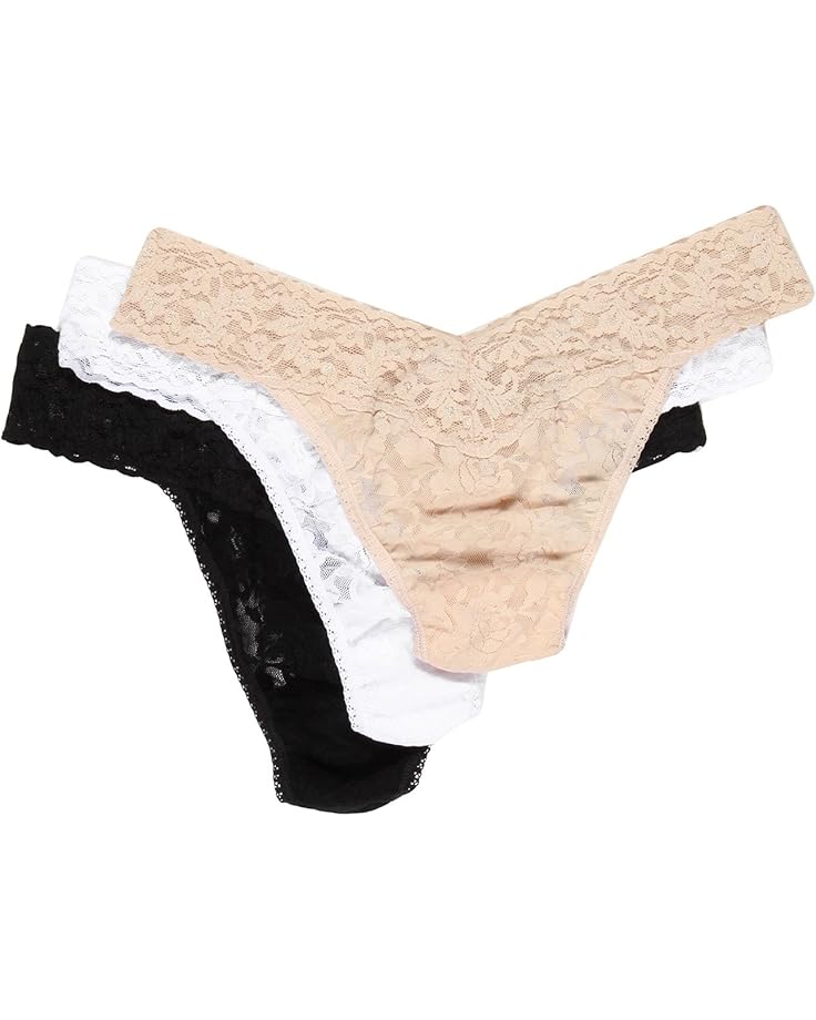 

Стринги Hanky Panky Signature Lace Original Rise Thong 3-Pack, цвет Black/Chai/White