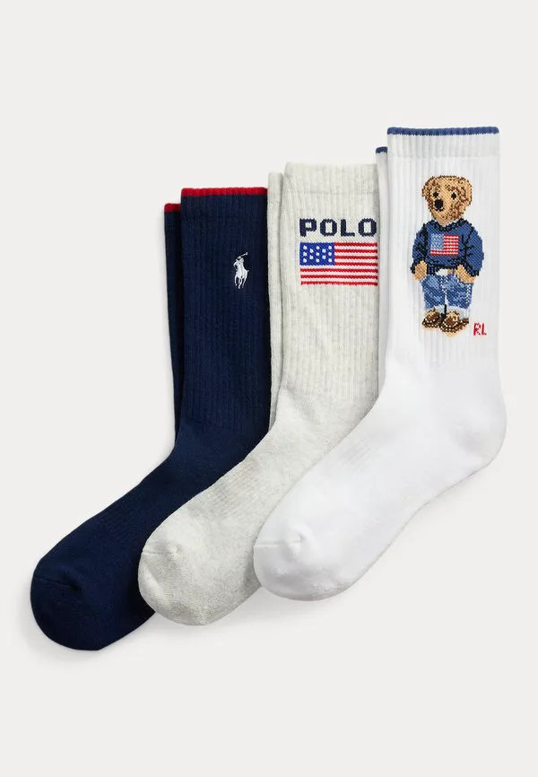 Набор из 3 носков с логотипом polo bear. Polo Ralph Lauren, White/Navy/Grey