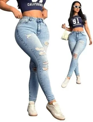 Женские джинсы Casual Distressed Slim-Fit High Stretch