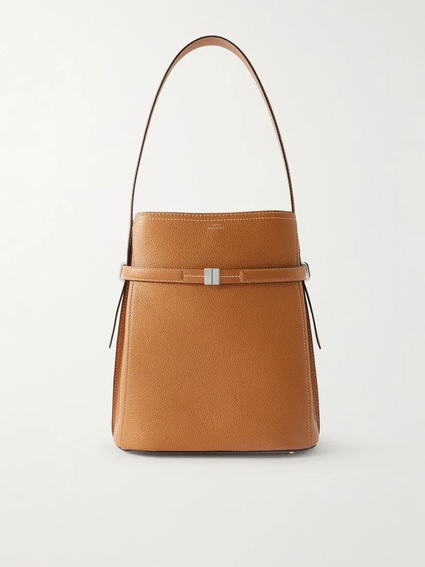 Сумка-тоут из текстурированной кожи с ремнем TOTEME, коричневый