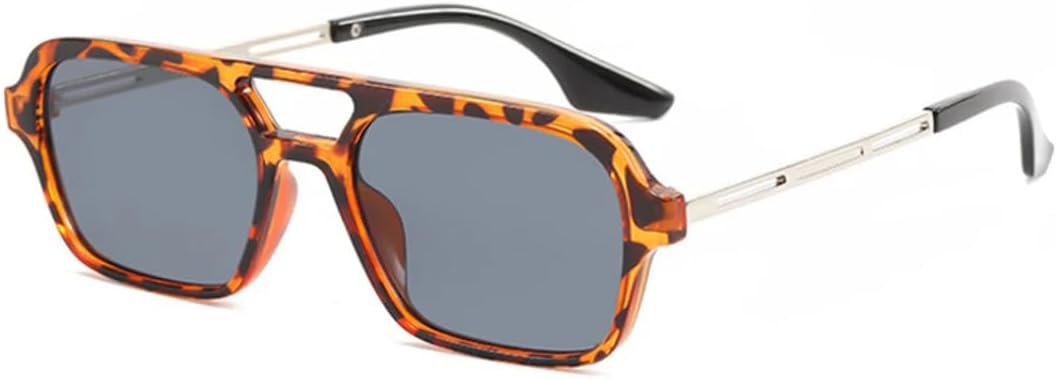 

Ретро солнцезащитные очки с двойной перемычкой для женщин, модные, с прозрачными линзами цвета океана, защита от УФ-излучения UV400; мужские модные, с металлическими полыми линзами VRTRFFTR, Leopard Grey