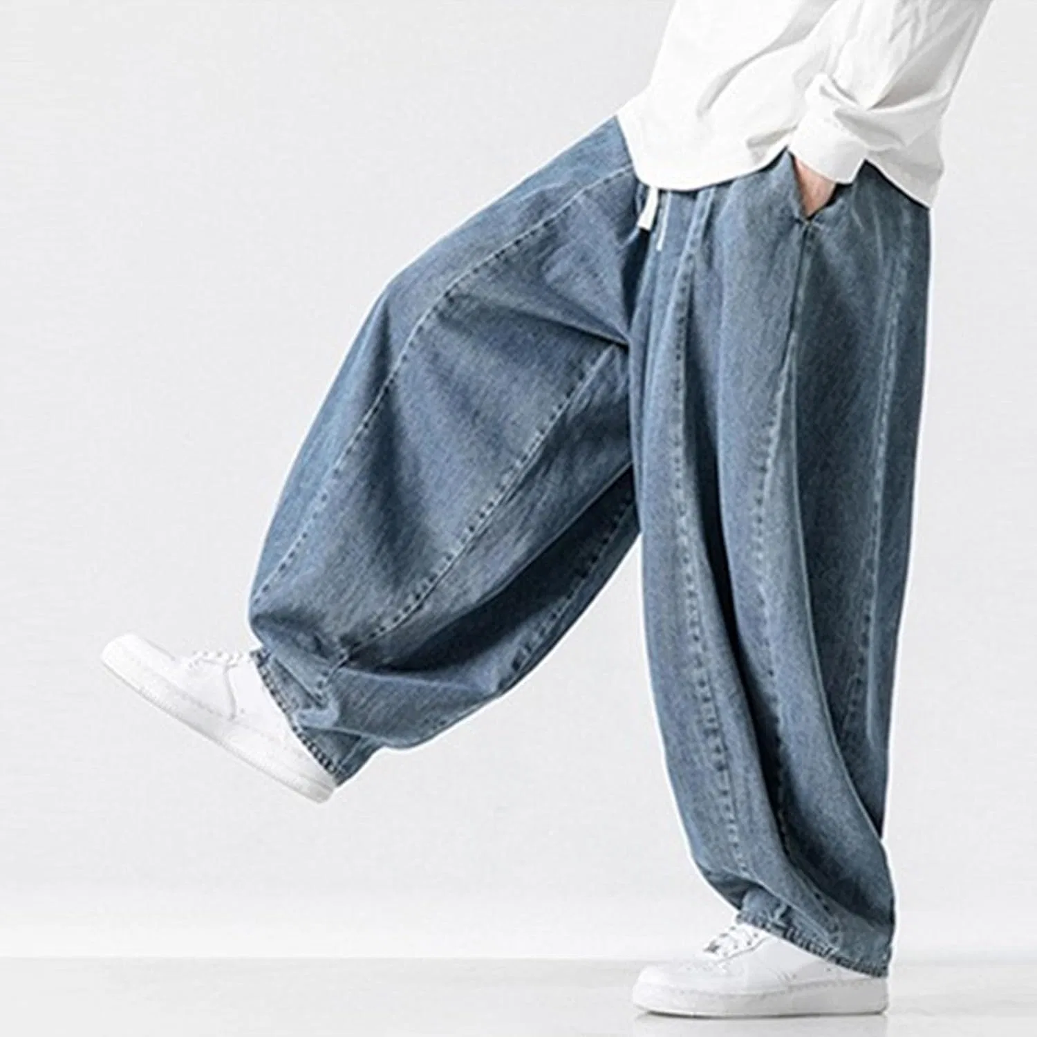 Джинсы свободные, Oversized, Light Blue — фото 4