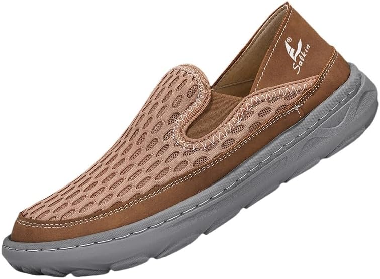 

Мужские лоферы без шнурков - дышащие повседневные туфли из сетки - легкие противоскользящие прогулочные туфли для мужчин - удобные лоферы в один шаг Clolinde, коричневый