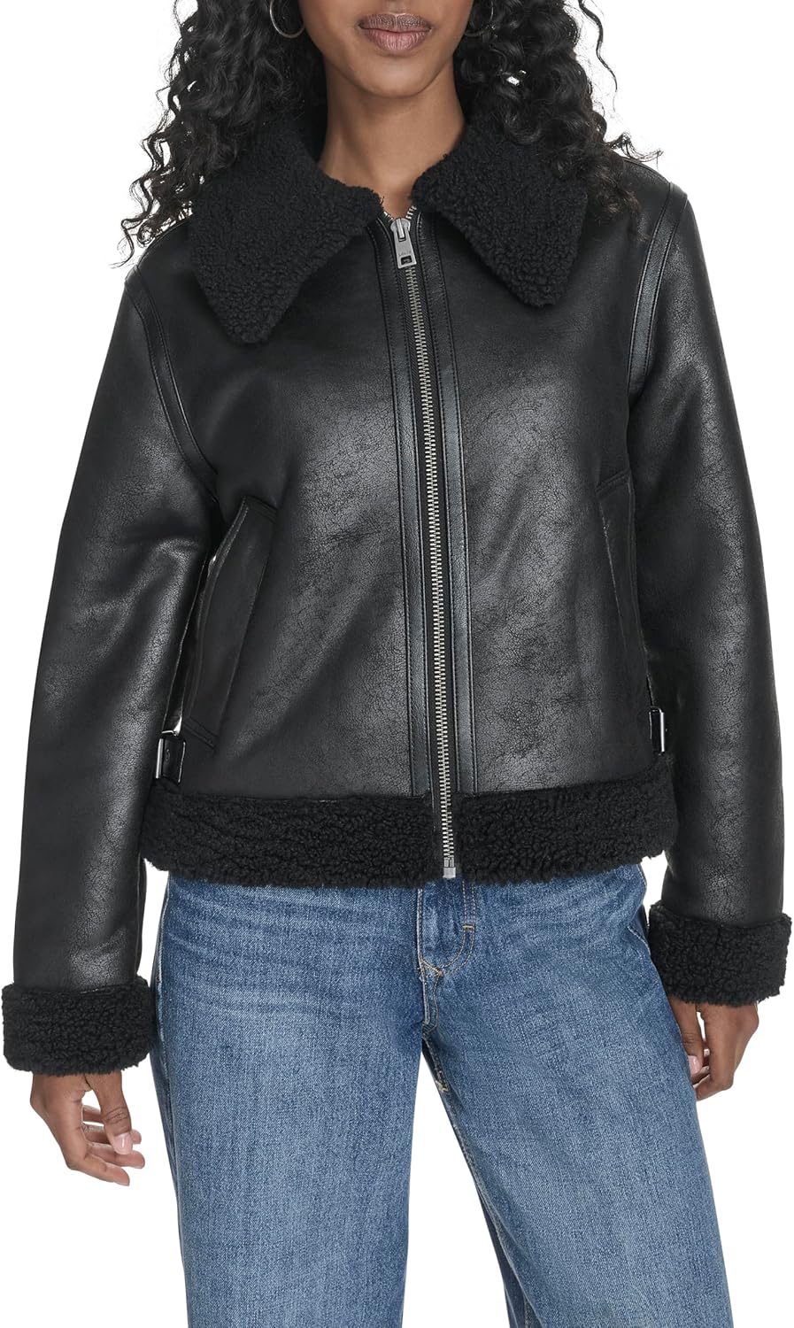 

Levi's Женская куртка-авиатор из искусственной овчины, Black Faux Shearling