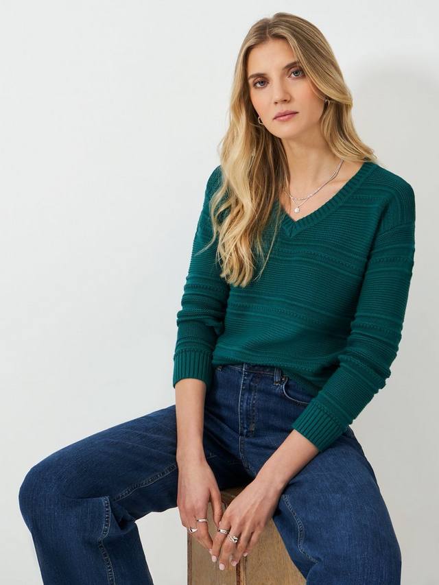 

Джемпер с v-образным вырезом в текстурированную полоску tali Crew Clothing, цвет Teal Green